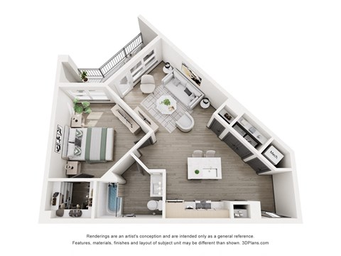 Floor plan for 1 bed, 1 bath, 762 sqft
